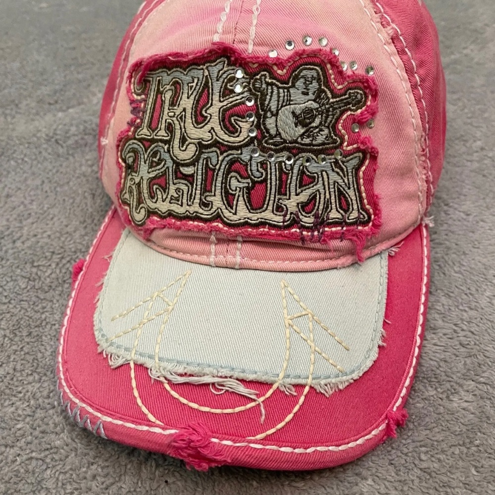 VTG True Religion Embellished Embroidered Cap Hat Buddha Retro Pink One Size - Picture 2 of 7